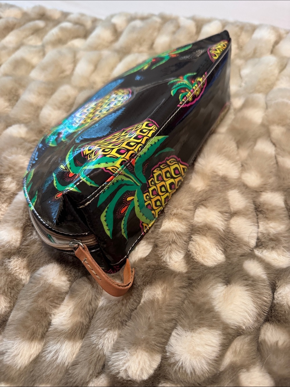 Consuela Chevron-Print Cosmetic Pouch in Green, Yellow and Orange size Lg 9.5w - Picture 5 of 5